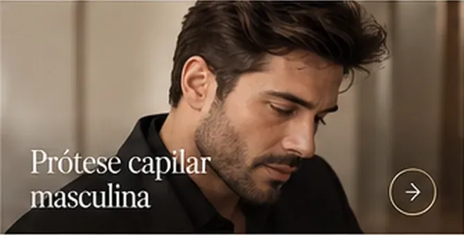 Prótese capilar masculina — imagem editorial ilustrativa